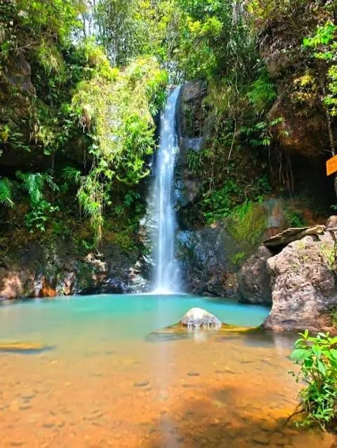 A turquoise pool below the Cunca Wulang waterfall
