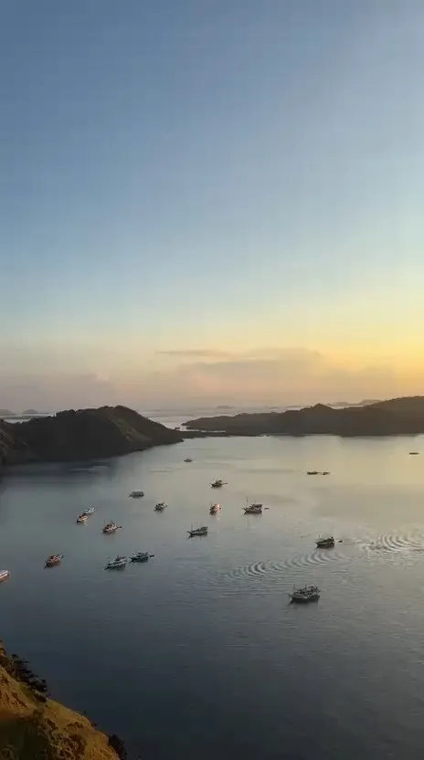 Sunset over the islands and bays of Komodo National Park